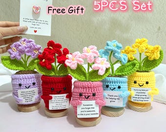 Adorable Forget-me-not, Emotional Support, Crochet Flower in Pot, Red/Pink/Blue/Purple, Pocket Hug