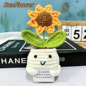 Crochet Positive Sunflowers/Succulent,Cute Office Desk Accessories,Mental Health Gift,Knitted Sunflowers/Cactus,Life Would Succ Without You Sunflowers