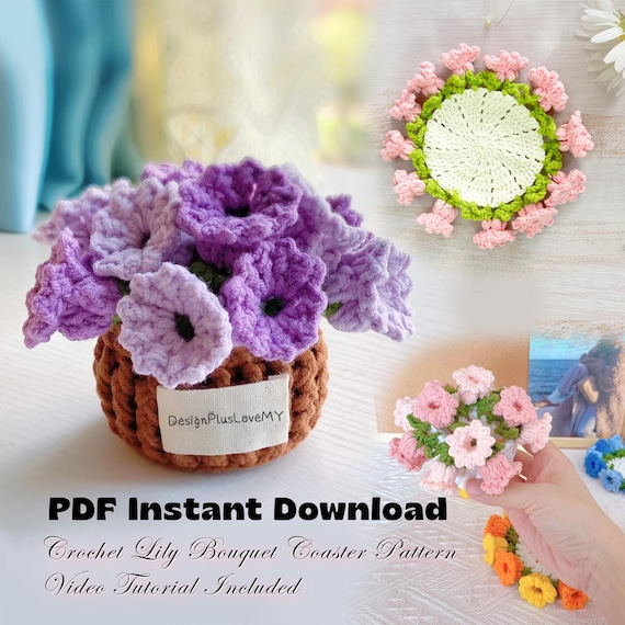 PDF PATTERN ONLY Mini Crochet Lily of the Valley Bouquet Coaster