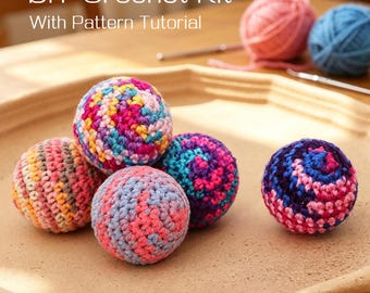 Kit de crochê faça você mesmo para hacky sack, bola de malabarismo colorida de tricô, fio para crochê, presentes artesanais com tutorial de padrão.
