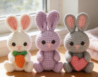 3 in 1 DIY Crochet Kit, Easter Bunny Ornaments, Crochet Tool And Yarn Material Package, With Step by Step Tutorial, Crochet Kit For Starters