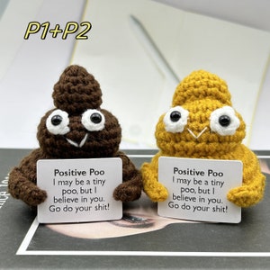 Uniek grappig cadeau gehaakte poep knuffelige bureaudecor-kleine gehaakte decoratie met positieve woorden-positieve poeppop-haakwerk