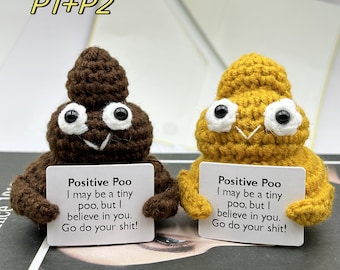 Unique Funny Gift Crochet Poo Plushy Desk Decor-Tiny Crochet Decoration With Positive Words-Positive poo Doll Pendant-Crochet Accessory