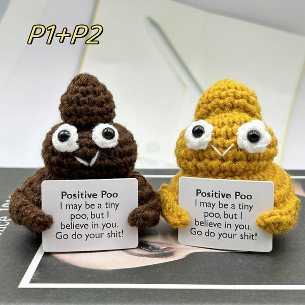 Unique Funny Gift Crochet Poo Plushy Desk Decor-Tiny Crochet Decoration With Positive Words-Positive poo Doll Pendant-Crochet Accessory