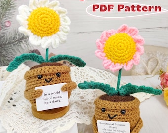 PDF Instant Download, Handmade Crochet Daisy Pot Pattern, Crochet Daisy Plant Tutorial, Pattern for Beginner