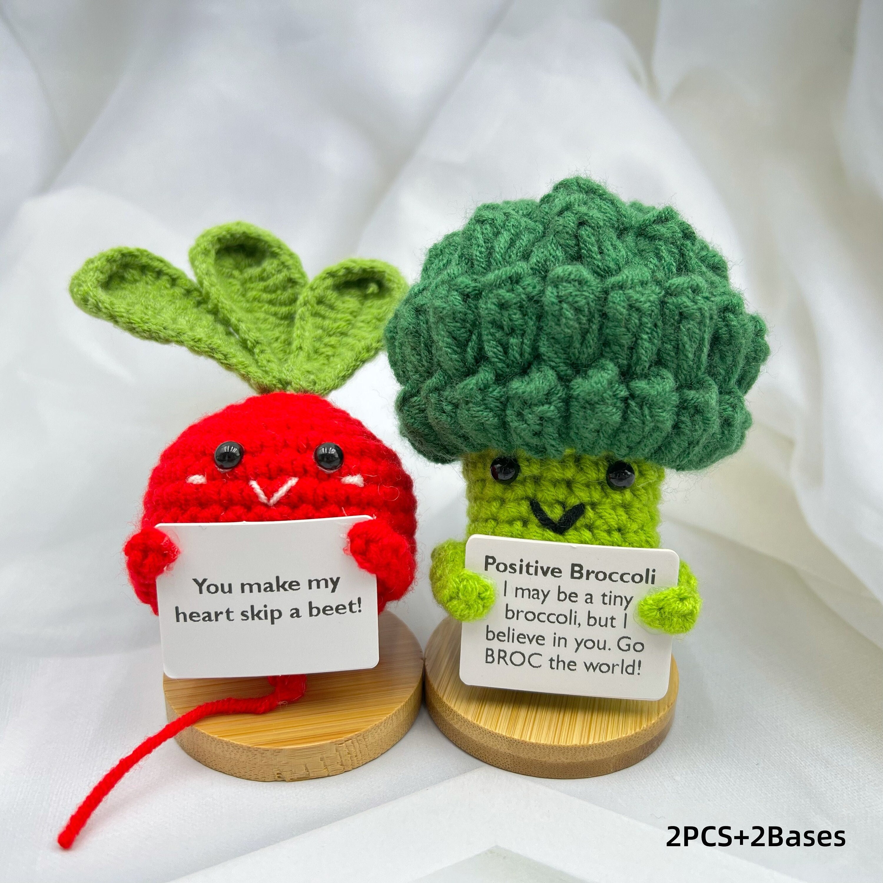 LINGJIA Brocoli Positif Au Crochet - Soutien Émotionnel Mignon En Laine Kaki, Carte D'Encouragement, Idéal Pour Cadeaux Et Décoration