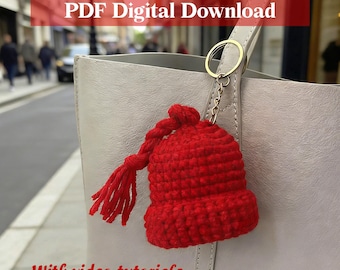 PDF PATTERN ONLY  Crochet Red Hat Keychain Pendant Pattern, Anti-Ice, Instant Download, Video Tutorial Included