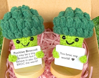 Brocoli au crochet - Légumes positifs - Coffret cadeau fête des Mères - You Broc my World - Accessoires de bureau mignons - Cadeau santé mentale - Brocoli tricoté