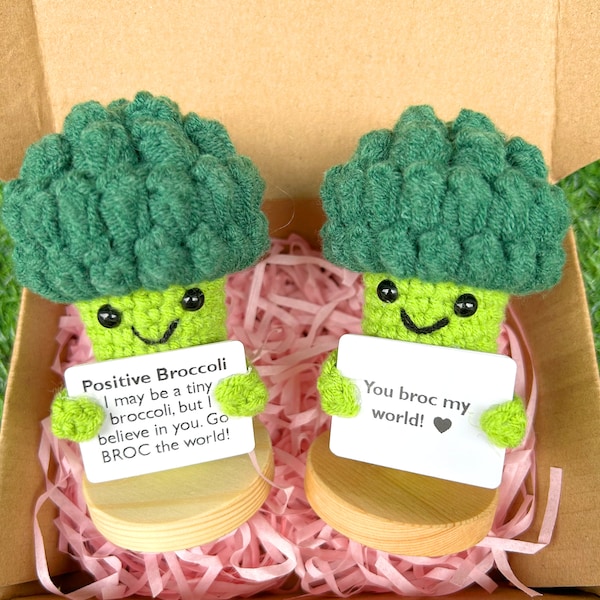 Crochet Broccoli Positive Vegetables-Mother's Day Gift  Box-You Broc my World-Cute desk accessories-Mental Health Gift-Knitted Broccoli