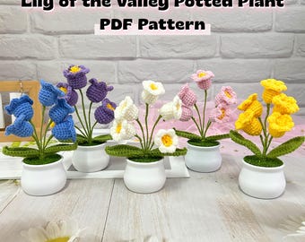PDF Instant Download, Handmade Crochet Lily of the Valley Potted Plant Pattern, Crochet DIY Tutorial, Pattern for Beginner