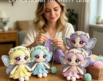 Butterfly Girl Crochet Kit For Starter, Complete Amigurumi Kit with Yarn, Hook & Step-by-Step Tutorials | Handmade Plush Toy Gift