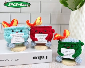 Crochet Dumpster Fire Set: Emotional Support Office Decor, Funny Gift