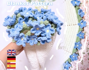 PDF PATTERN ONLY  Crochet Blooming Forget-me-not Bouquet Blanket Pattern, With Video Tutorial, Floral Bouquet Blanket, Multilingual