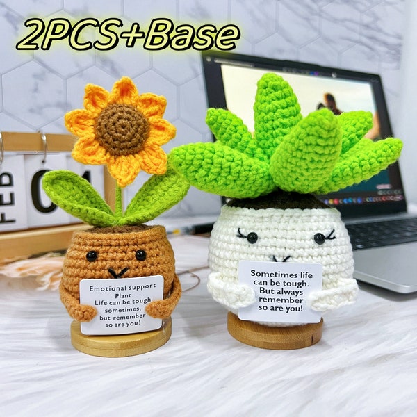 Crochet Positive Sunflower/Succulent,Cute Office Desk Accessories,Cute Gifts,Emotional Support Succulent,Coworker Gift,Holiday Gifts
