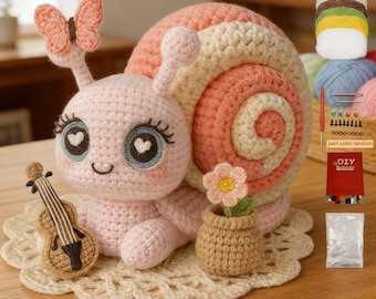 Crochet Violin Snail DIY Crochet Kit, Ornaments, Crochet Hook Yarn Material, Handmade With Pattern, Video Tutorial Included