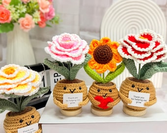 Handmade Crochet Peony/Sunflower Flower in Pot,Crochet Peony,Emotional Support Flower,Personalized Gift For Teacher