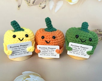 Crochet vegetables Positive Peppers-Food Encouragement Gift-Cheer Up Vegetables-Cute desk accessories-Mental Health Gift,Emotional Support