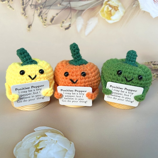 Crochet vegetables Positive Peppers-Food Encouragement Gift-Cheer Up Vegetables-Cute desk accessories-Mental Health Gift,Emotional Support