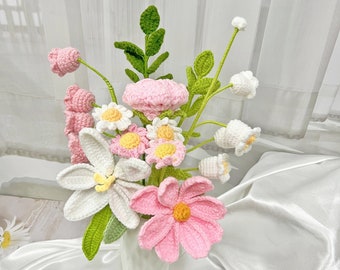 Crochet tulip bouquet,Graduation Gift,Woven flowers,Sunflowers/Rose daisie/Handmade flowers (Sending a vase)