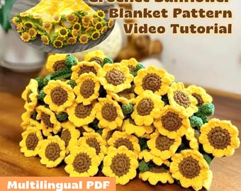 Couverture Au Crochet Motif Tournesol - Taille ~80 Cm - Laine Douce - Décoration Maison Ou Couvre-lit Canapé - Fait Main