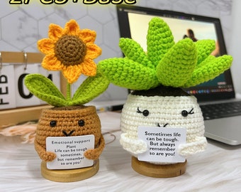 Crochet Positive Sunflowers/Succulent,Cute Office Desk Accessories,cute gifts,Emotional support for succulent,Rooting for you,Secretary Day