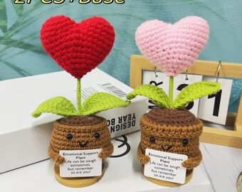 Handmade Crochet Emotional Support Plants Caring Gifts, Customized crochet heart potted plant, Mother's Day gift,Birthday gift
