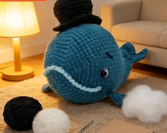 Whale Crochet Kit For Starter, Complete Amigurumi Kit with Yarn, Hook & Step-by-Step Video Tutorials | Handmade Plush Toy Gift for All Ages