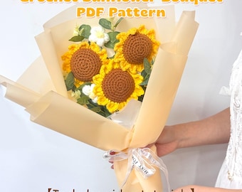 PDF PATTERN ONLY, Crochet Sunflower Bouquet Pattern, Video Tutorial Included, Crochet Floral Bouquet, Sunflower Branches Pattern