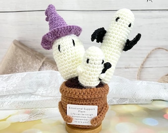 Crochet Halloween Decor Set: Ghost, Pumpkin, Plant