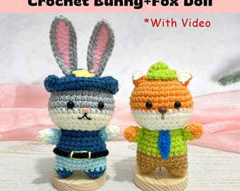PDF PATTERN ONLY, 2-in-1 Crochet Bunny+Fox Doll Pattern, Video Tutorial Included, Knitted Handicraft