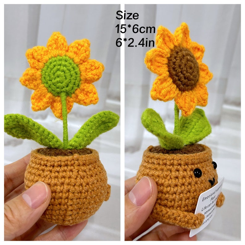 Emotional Support for Sunflower Potted Plants, Hand Crocheted