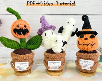 3-in-1 PDF Halloween Series Pattern, Crochet Ghost/Pumpkin/Plant, With Video Tutorial, Digital Download, Beginners, Halloween Gift