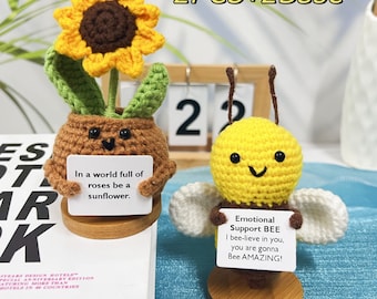 Handgemachte gehäkelte Sonnenblumen und kleine Bienen, Aktive kleine Bienen, Baby-Spielzeug, Sonnenblumen zur emotionalen Unterstützung, Geschenke für fleißige Menschen