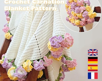 PDF PATTERN ONLY Crochet Blooming Carnation Bouquet Blanket Pattern, Crochet Video Tutorial Included, Floral Bouquet Blanket, Multilingual