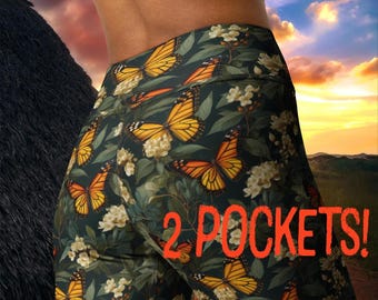 Butterfly High Waisted Leggings With Pockets | Yoga Pants | Active Wear | Gift For Her | Eco Friendly