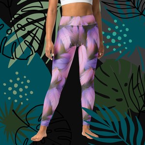 Leggings Yoga Pants High Waist Leggings For Women Best Gift For Her Feather Leggings Pink Leggings Active Wear Gifts For Her Womens Leggings