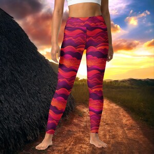 Leggings Pantaloni da yoga Leggings a vita alta per donna Il miglior regalo per lei Leggings al tramonto Leggings rossi Regali di abbigliamento attivo per i suoi leggings da montagna