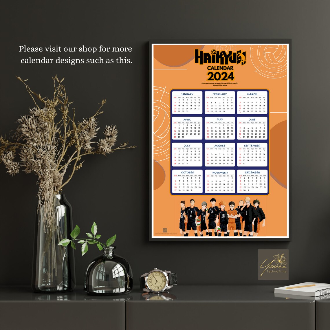 Haikyuu 2024 Printable Calendar, Digital Download, Anime Desk and Wall