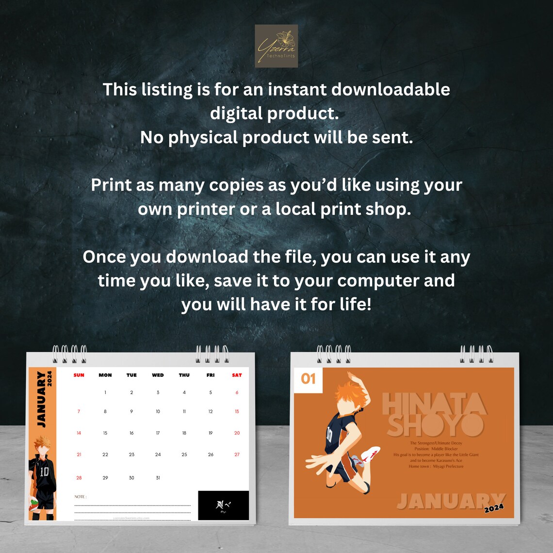 Haikyuu 2024 Printable Calendar, Digital Download, Anime Desk and Wall