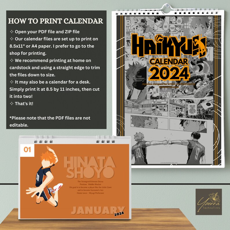 Haikyuu 2025 Printable Calendar, Digital Download, Anime Desk and Wall