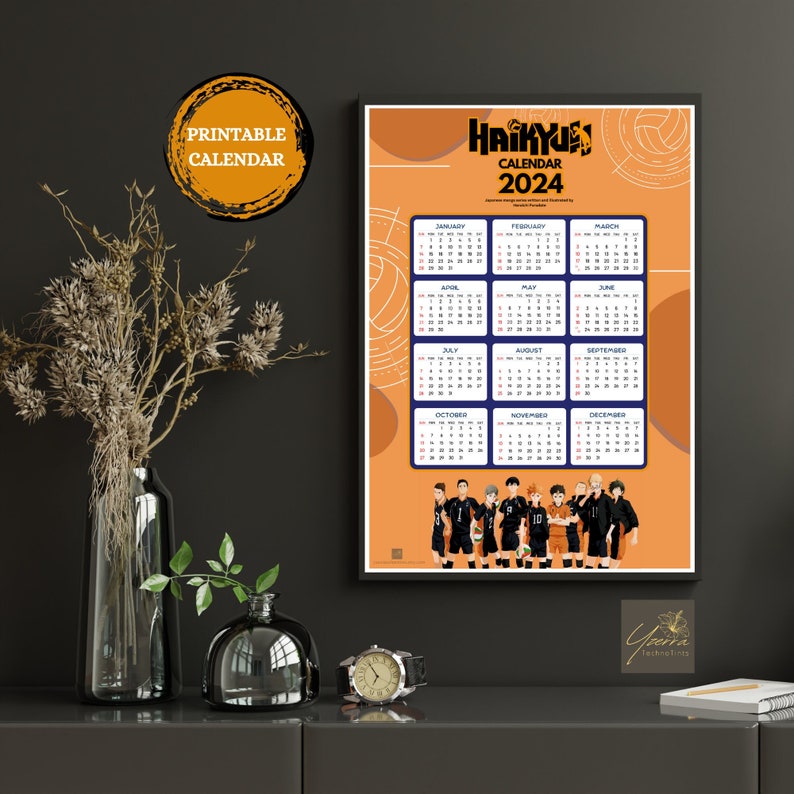 Haikyuu 2024 Printable Calendar Poster, Digital Download, Anime Wall