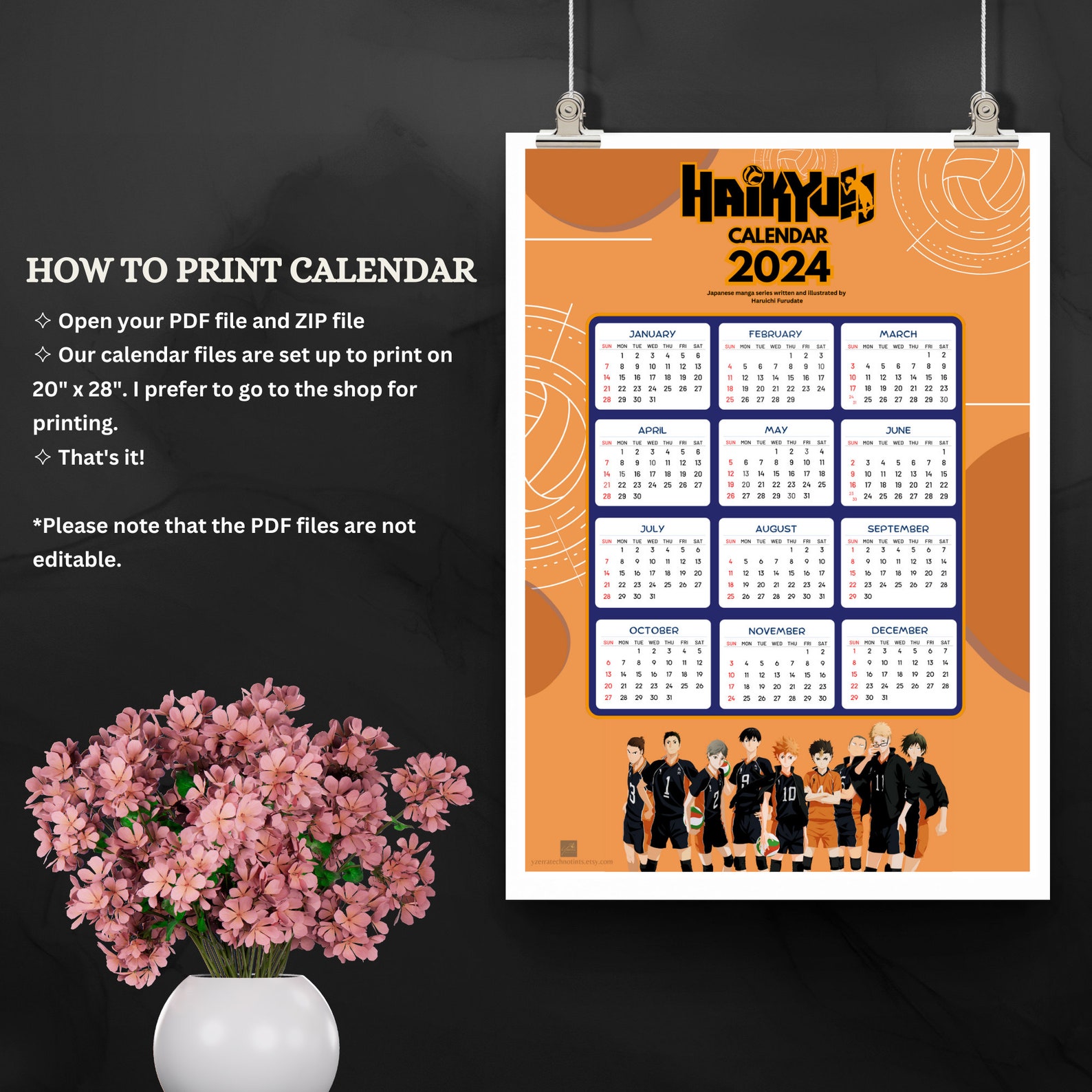 Haikyuu 2024 Printable Calendar Poster, Digital Download, Anime Wall