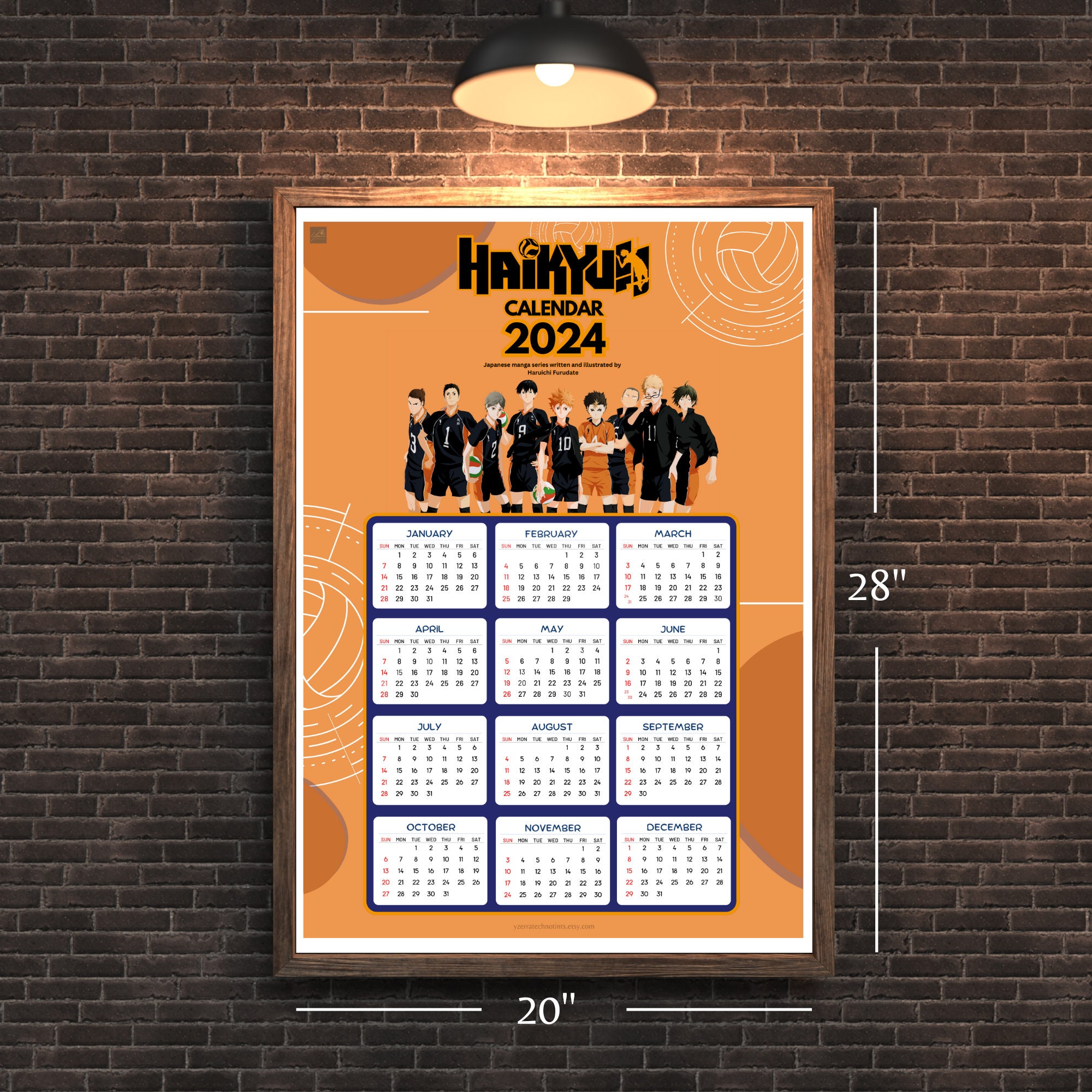 Haikyuu 2024 Printable Calendar Poster, Digital Download, Anime Wall