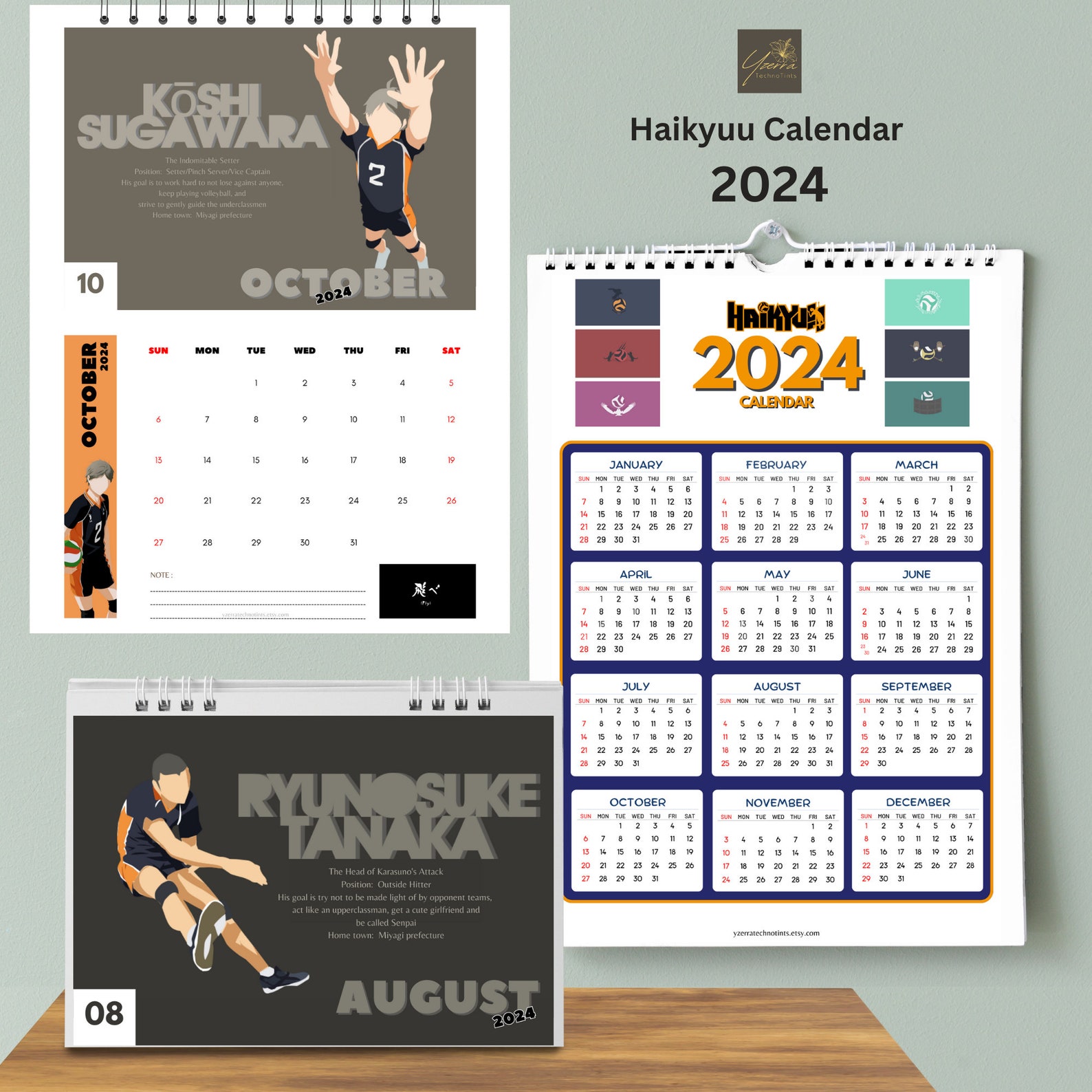 Haikyuu 2024 Printable Calendar, Digital Download, Anime Desk and Wall