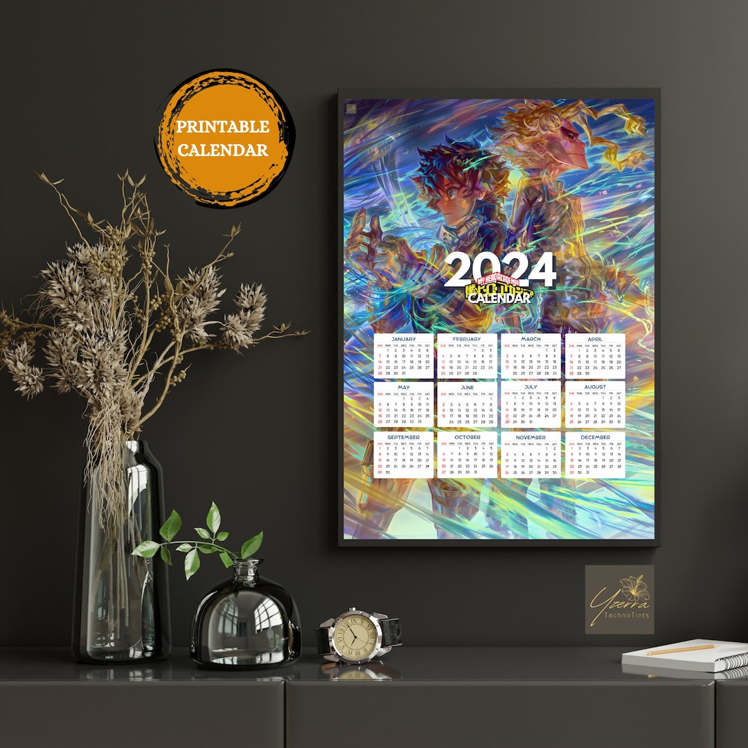 Hero Academia 2024 Printable Calendar Poster Digital Etsy