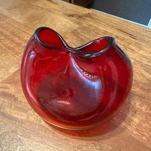 MCM Ruby Red Blenko Pinched Ivy Vase
