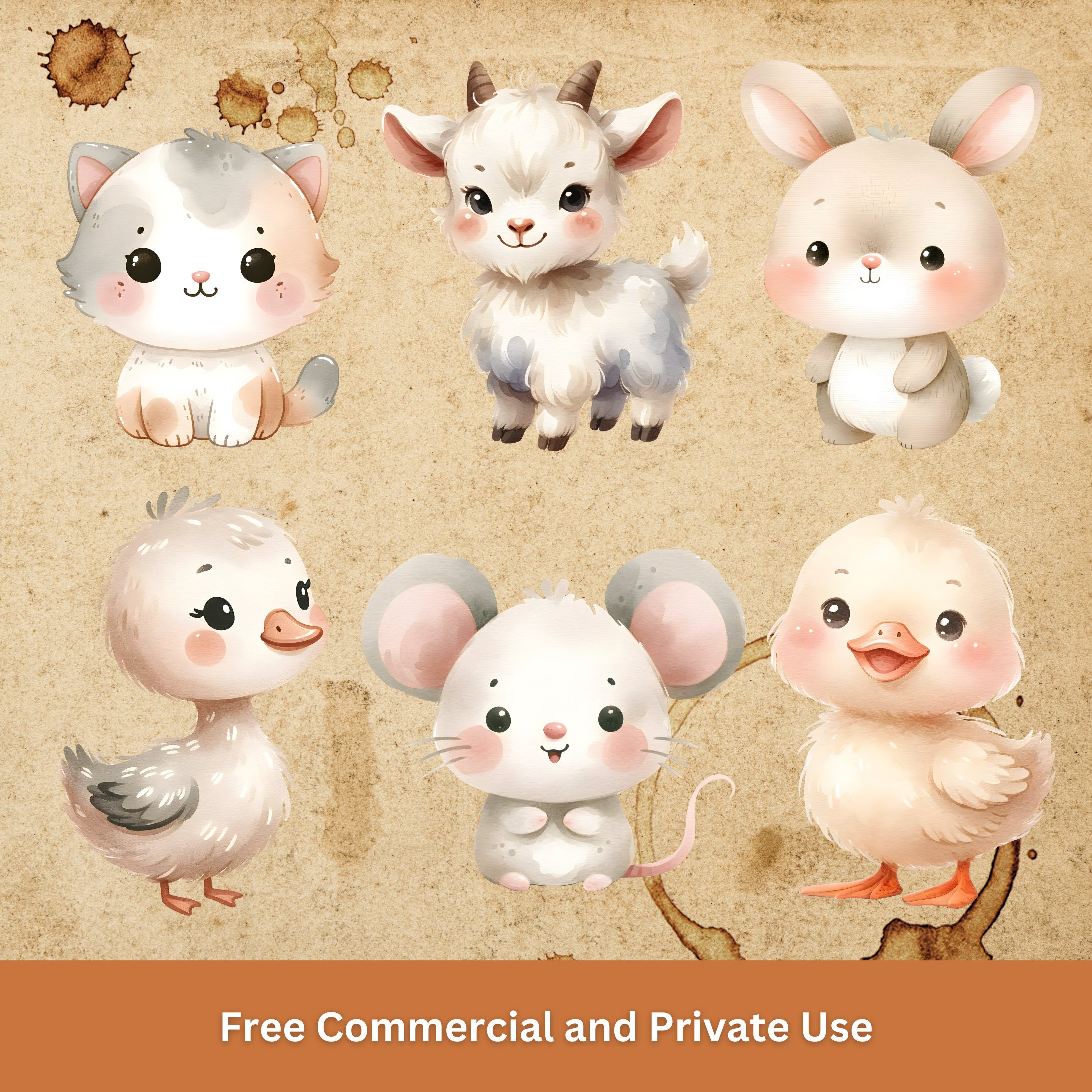 Farm Baby Animals PNG Bundle Clipart - Fofo e doce aquarela Farm ...