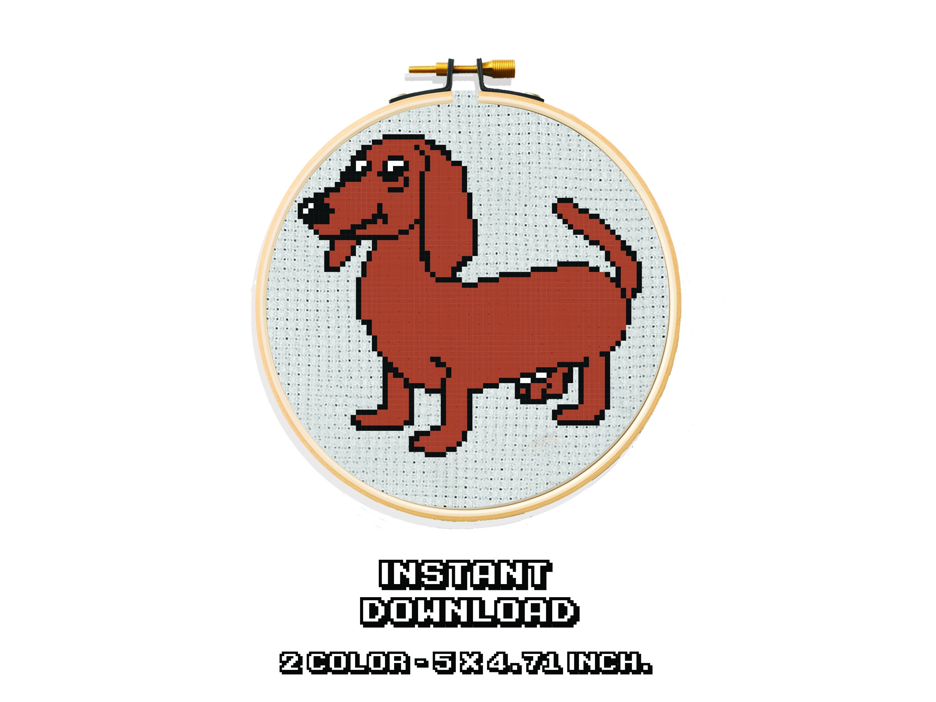 Dog Dachshund Cross Stitch Pattern PDF Small X Stitch Easy Dog Cross
