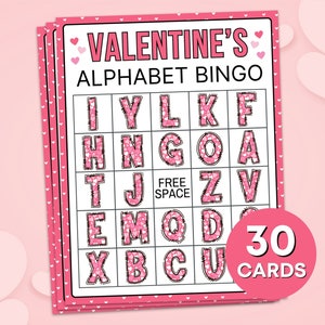 30 cartes de jeu de bingo alphabet Saint-Valentin imprimables, activité de salle de classe Saint-Valentin pour enfants, entraînement de l'alphabet pour enfants activité bingo Saint-Valentin B9