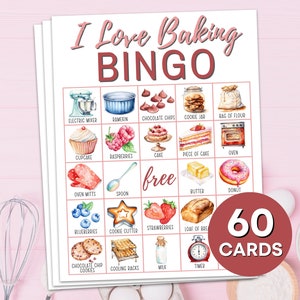 60 Baking Bingo Game Cards Printable, Baking Birthday Party Bingo Boards Game, Girls Night Bingo Activity, Baking Food Lover Bingo Game B15